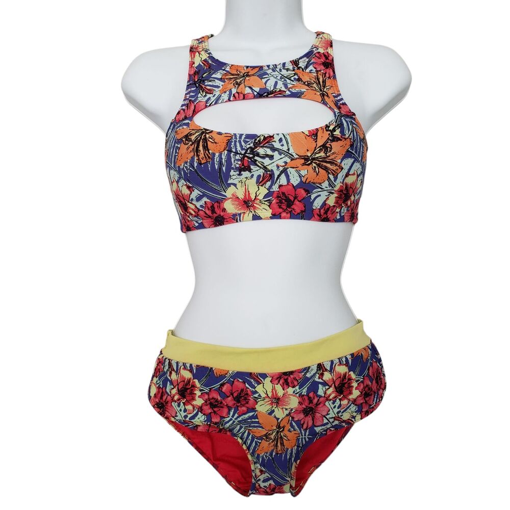 Chamela Floral Bikini Swimsuit Womens Small Two Piece Lined Swimwear